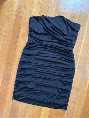 Speckless Y2K 00s Strapless Ruched Mini Little Black Dress Bodycon Size M